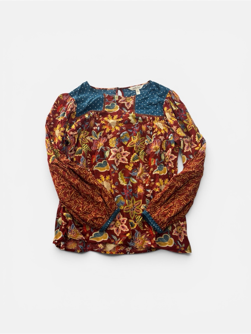 Matilda Jane Heart to Heart Garden Mums Floral Peasant Blouse Womens Size XS Top